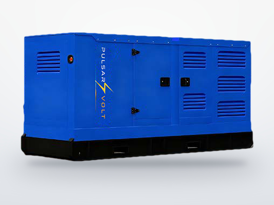 Groupe électrogène industriel 200 kVA, capot insonorisé bleu