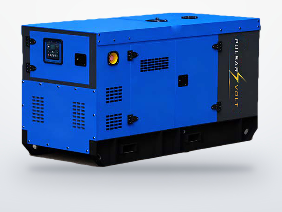 Groupe électrogène industriel 25 kVA, capot insonorisé bleu